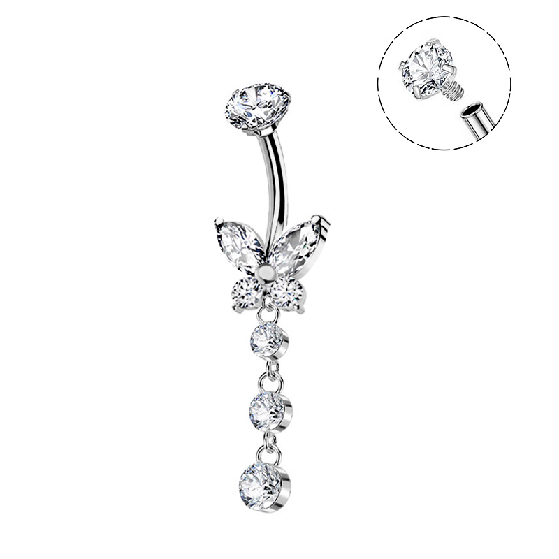 PIERCING BANANA FARFALLA PENDENTE IN ZIRCONIA - JQ1400B133