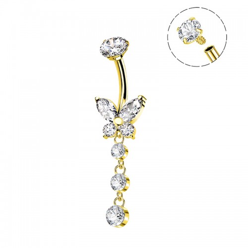 PIERCING BANANA FARFALLA PENDENTE IN ZIRCONIA - JQ1400B133