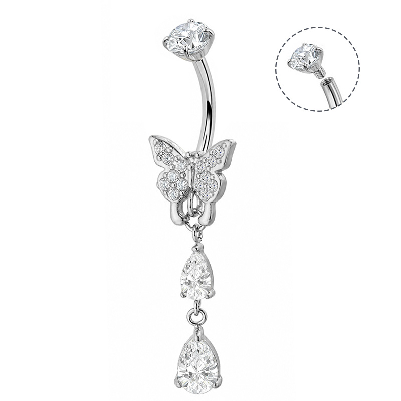 PIERCING A BANANA CON FARFALLA E DOPPIO PENDENTE A GOCCIA IN ZIRCONIA - JQ1400B149