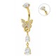 PIERCING A BANANA CON FARFALLA E DOPPIO PENDENTE A GOCCIA IN ZIRCONIA - JQ1400B149
