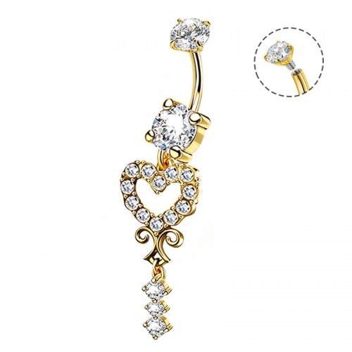 PIERCING A BANANA CON CUORE TRAFORATO E ZIRCONIA PENDENTI - JQ1400B166