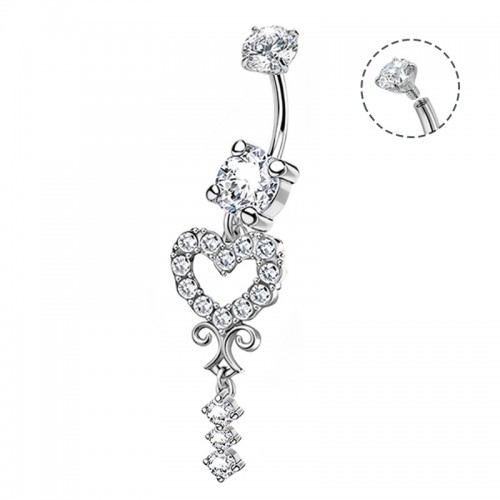 PIERCING A BANANA CON CUORE TRAFORATO E ZIRCONIA PENDENTI - JQ1400B166
