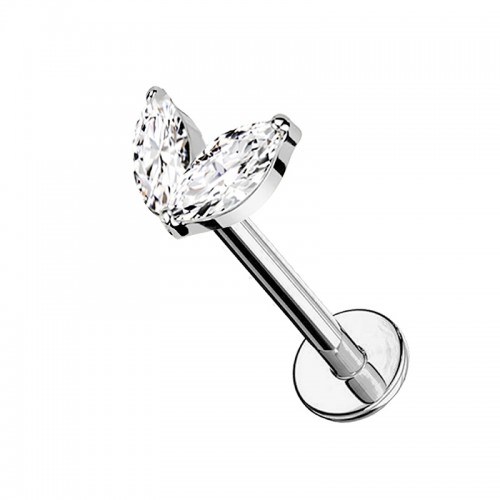 PIERCING LABRET A DOPPIA FOGLIA CON ZIRCONIA - JQ600L110