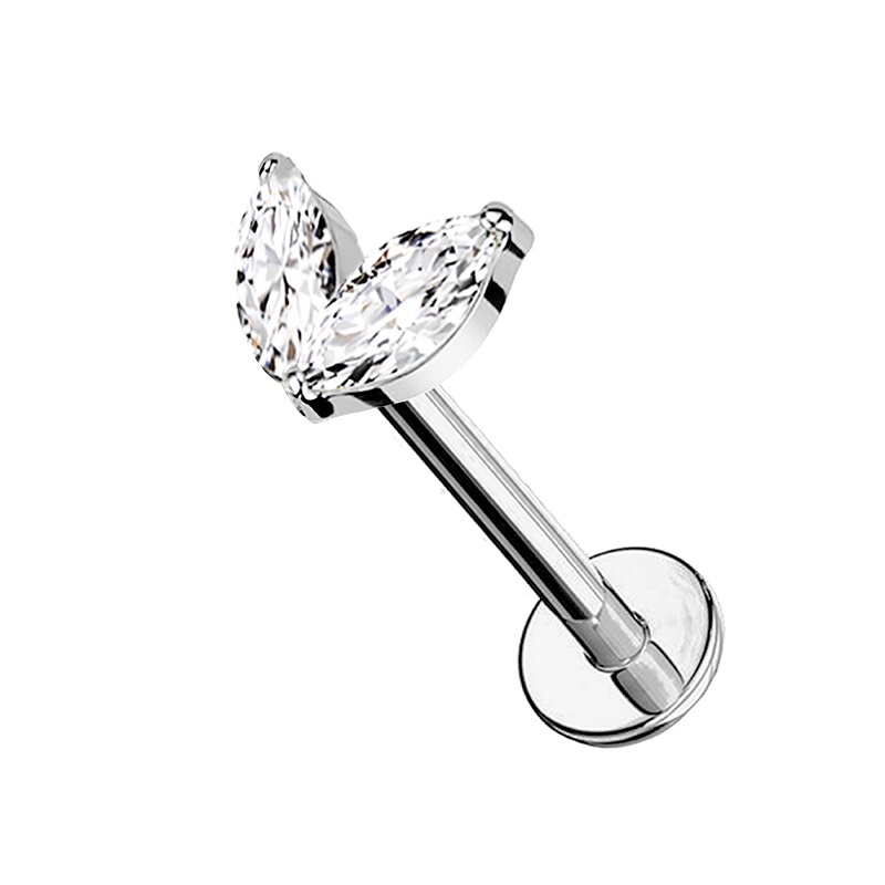 PIERCING LABRET A DOPPIA FOGLIA CON ZIRCONIA - JQ600L110 PIERCING LABRET A DOPPIA FOGLIA CON ZIRCONIA - JQ600L110