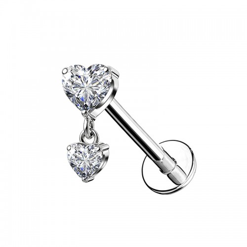 PIERCING LABRET A DOPPIO CUORE PENDENTE CON ZIRCONIA - JQ720L156