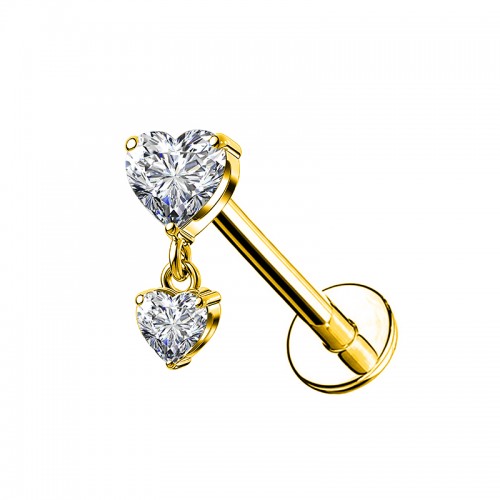 PIERCING LABRET A DOPPIO CUORE PENDENTE CON ZIRCONIA - JQ720L156