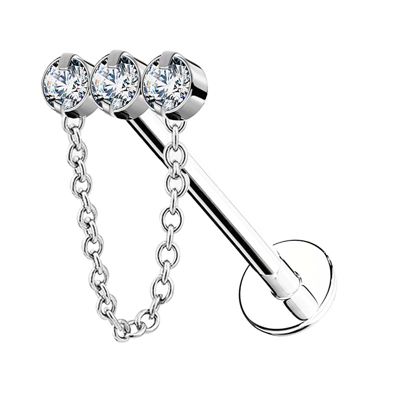 PIERCING LABRET CON CRISTALLI E CATENA - JQ800L011