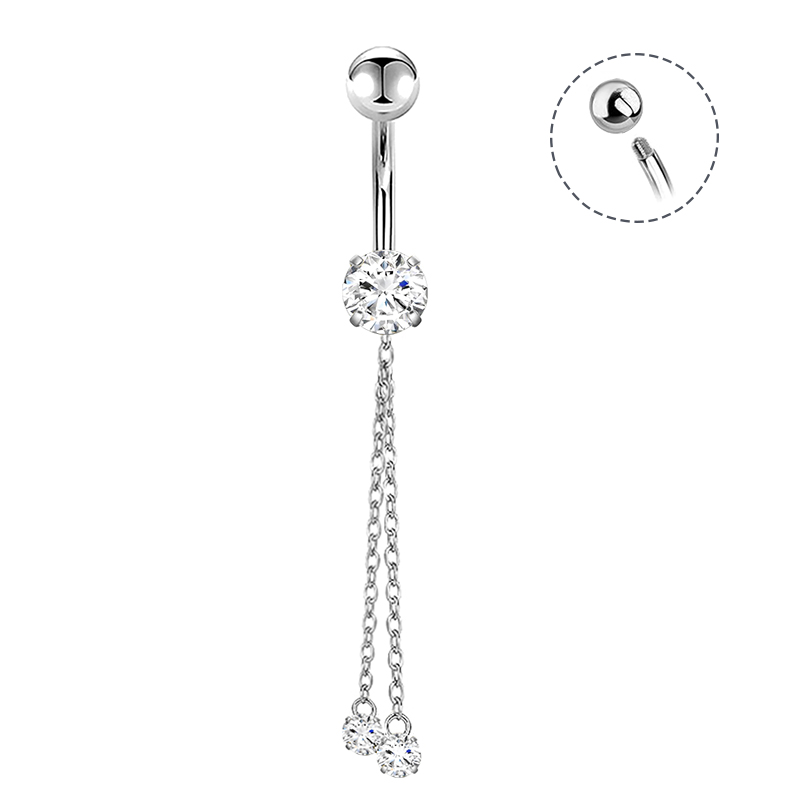 PIERCING A BANANA ZIRCONIA ROTONDO CON CATENINE PENDENTI - JQ920B128 PIERCING A BANANA ZIRCONIA ROTONDO CON CATENINE PENDENTI - JQ920B128