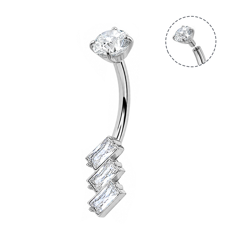 PIERCING A BANANA CON TRE ZIRCONIA BAGUETTE IN DIAGONALE - JQ920B144