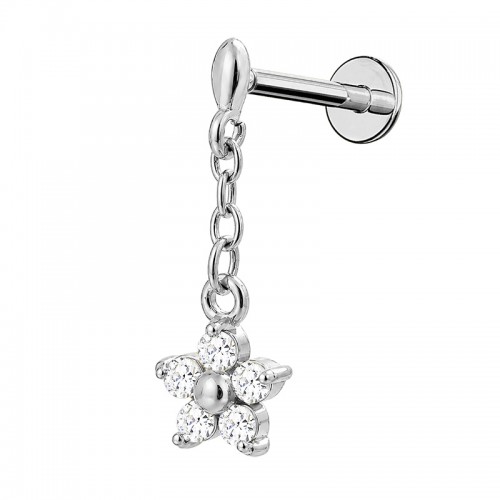 PIERCING PENDENTE PER ORECCHIO CON CATENELLA E FIORE IN ZIRCONIA - JQ920L143