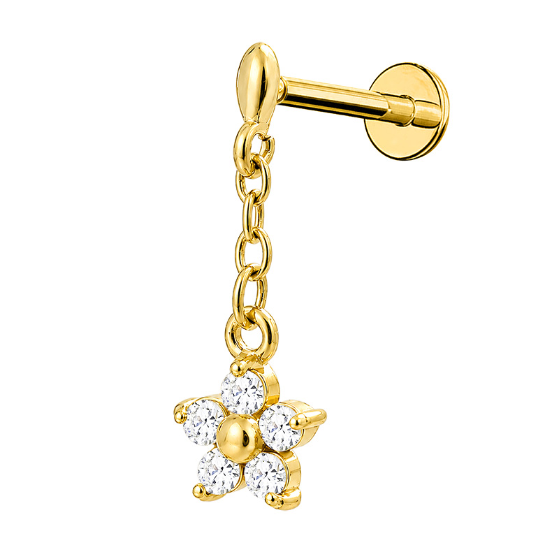 PIERCING PENDENTE PER ORECCHIO CON CATENELLA E FIORE IN ZIRCONIA - JQ920L143