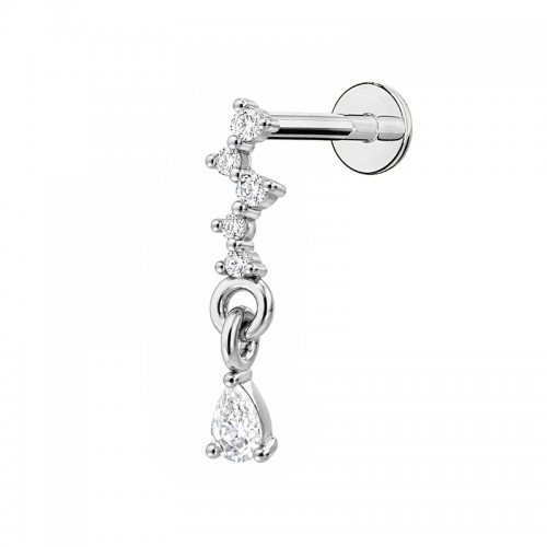 PIERCING LABRET A RAMETTO CON 5 ZIRCONIA E PENDENTE A GOCCIA - JQ920L157