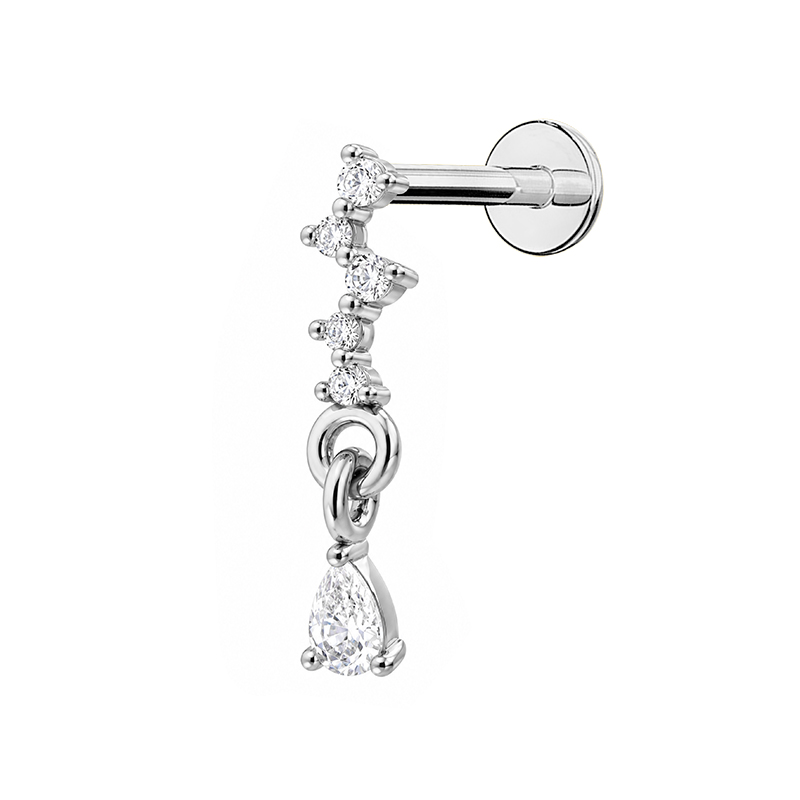 PIERCING LABRET A RAMETTO CON 5 ZIRCONIA E PENDENTE A GOCCIA - JQ920L157