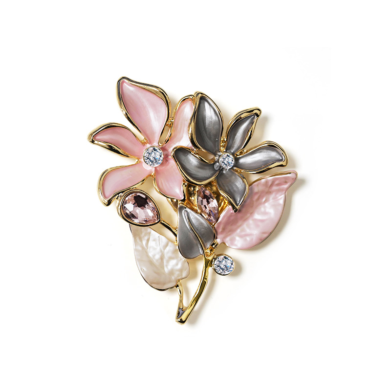 SPILLA MAGNETICA FIORI E FOGLIE SMALTATI CON CRISTALLI - SW2673C802