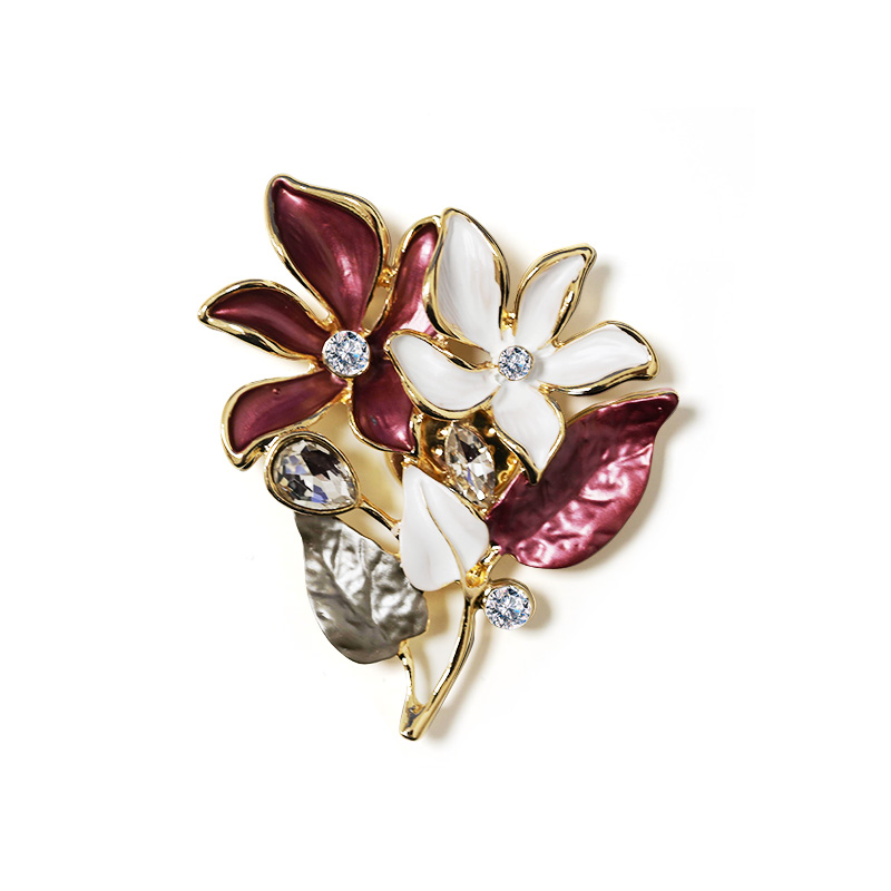 SPILLA MAGNETICA FIORI E FOGLIE SMALTATI CON CRISTALLI - SW2673C802