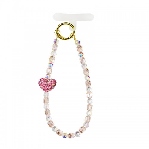LACCETTO CELLULARE & PORTACHIAVI CON PERLINE E CUORE DI STRASS - YF2646C753