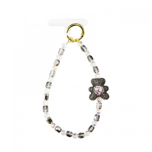LACCETTO CELLULARE & PORTACHIAVI CON PERLINE E ORSETTO DI STRASS - YF2646C754