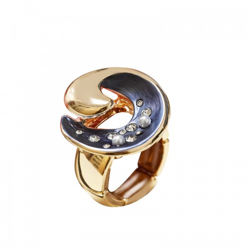 ANELLO ELASTICO LUNA SMALTATA CON STRASS E PERLE - SW25448B113
