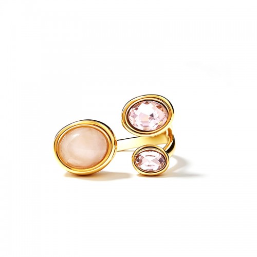 ANELLO TRIS REGOLABILE CON PIETRA E CRISTALLI OVALI SFACCETTATI - YC2696C902