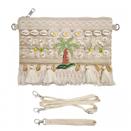 POCHETTE MARE BOHO-CHIC CON PALMA E CONCHIGLIE - YY25208C661