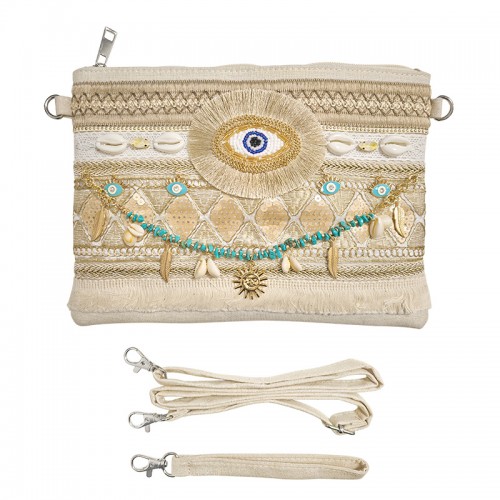 POCHETTE MARE BOHO-CHIC CON OCCHIO PORTAFORTUNA E CONCHIGLIE - YY25208C662