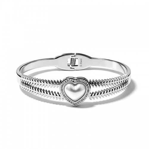 BRACCIALE RIGIDO A MOLLA CON PERLA A CUORE E STRASS - DH2584B480