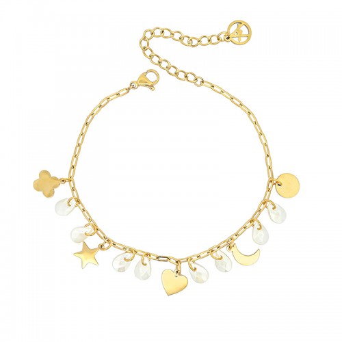 BRACCIALE CHARMS MULTISIMBOLO CON PERLINE A GOCCIA - FFJ2568C602