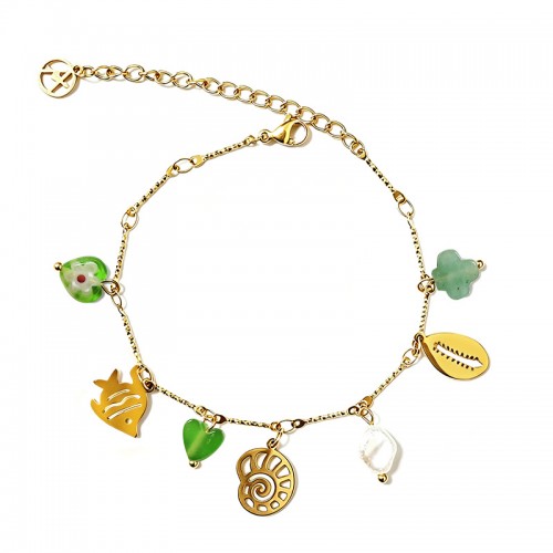 BRACCIALE A CATENA CON CHARMS MARINI E PERLINE COLORATE - FFJ2568C614
