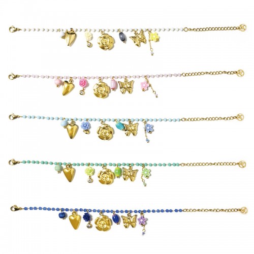 BRACCIALE DI PERLINE COLORATE E CHARMS NATURALI - FFJ25784C616