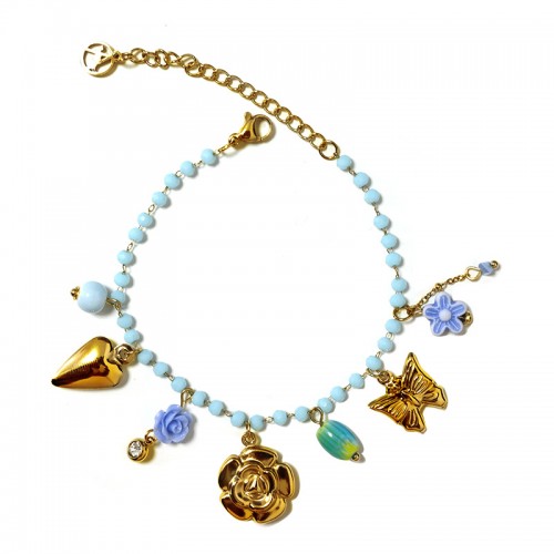 BRACCIALE DI PERLINE COLORATE E CHARMS NATURALI - FFJ25784C616