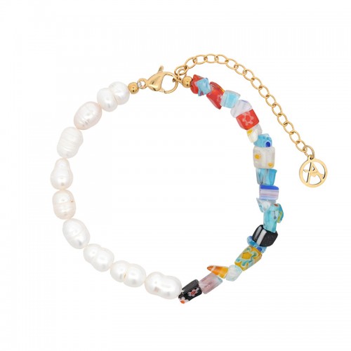 BRACCIALE CON PERLE E PERLINE COLORATE IRREGOLARI - MNK21121176H18