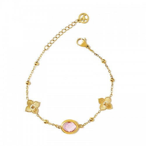 BRACCIALE CON QUADRIFOGLI E CRISTALLO OVALE COLORATO - MY25704C261