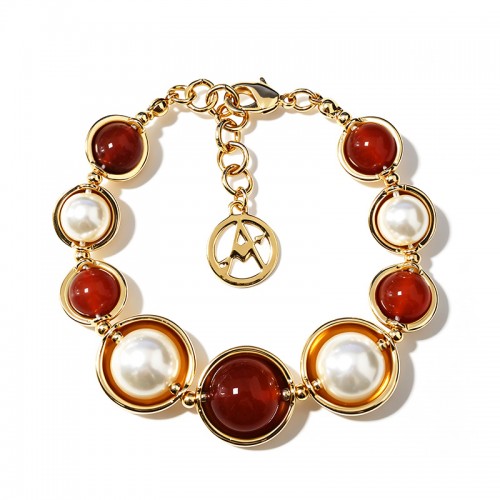 BRACCIALE CON PERLE E PIETRE ROTONDE - S16292-1G/2G