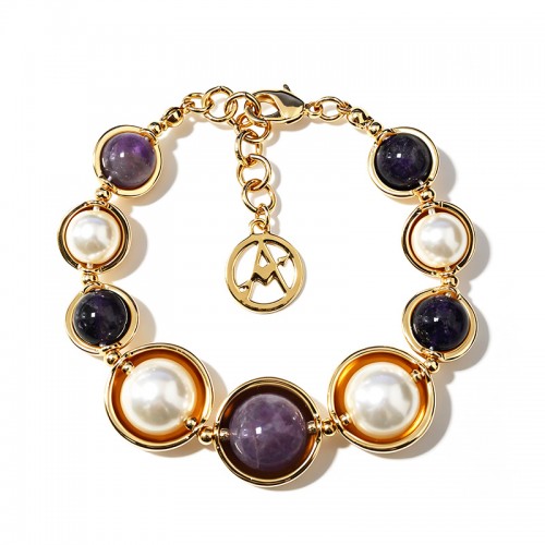 BRACCIALE CON PERLE E PIETRE ROTONDE - S16292-1G/2G