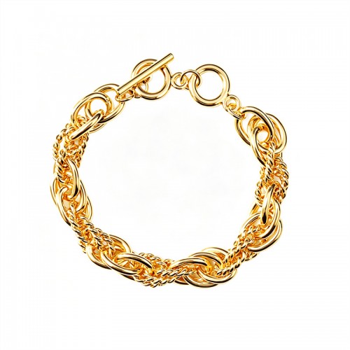BRACCIALE CATENA A MAGLIA DOPPIA CON ANELLI INTRECCIATI E LISCI - SW2556B21