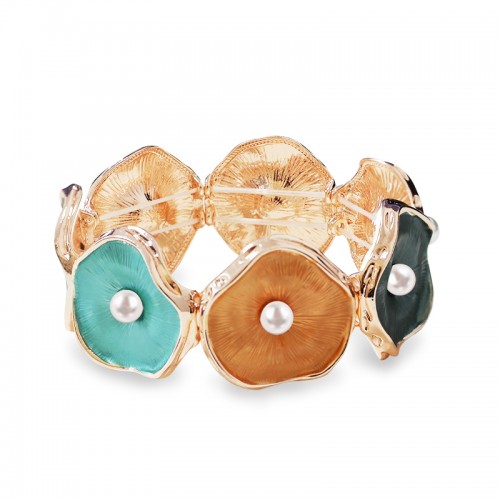 BRACCIALE ELASTICO ORGANICO SMALTATO CON ACCENTI PERLA - SW2588C419