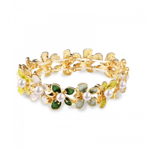BRACCIALE ELASTICO FIORI SMALTATI CON PERLE - SW2588C458