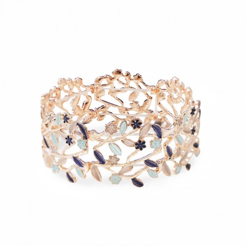 BRACCIALE ELASTICO TRAFORATO CON FIORI E FOGLIE SMALTATI - SW2588C472
