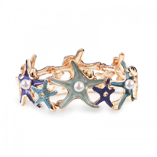 BRACCIALE ELASTICO CON STELLE MARINE SMALTATE E PERLE - SW2688C779
