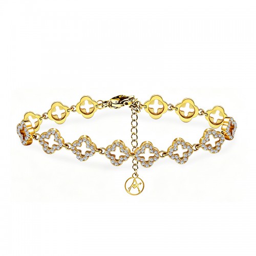 BRACCIALE QUADRIFOGLI TRAFORATI CON PAVÉ DI ZIRCONI - YC26120C878