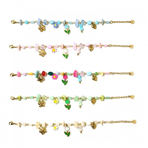 BRACCIALE CON PERLINE COLORATE E CHARMS TULIPANO - YNK25944C520