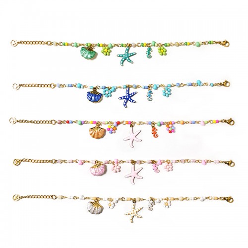 BRACCIALE CON PERLINE COLORATE E CHARMS MARINI - YNK25944C521