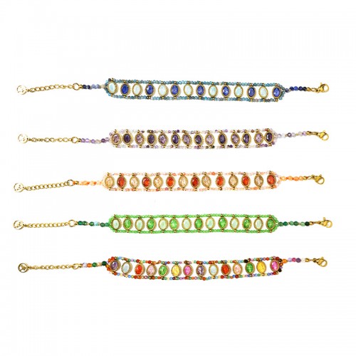 BRACCIALE ARTIGIANALE COLORATO CON ZIRCONI OVALI E PERLINE - YNK26216C743