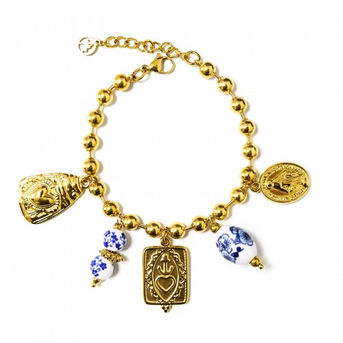 BRACCIALE CON CHARMS SACRI E PORCELLANA BIANCA E BLU - YNK2694C740