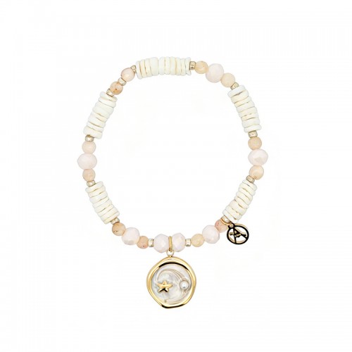 BRACCIALE ELASTICO CON PERLINE E CIONDOLO TONDO CON STELLA - YY2580C649
