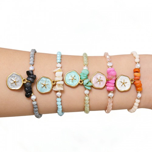 BRACCIALE REGOLABILE CON PERLINE E CIONDOLO STELLA MARINA - YY2580C652