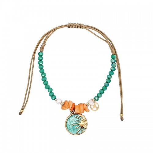 BRACCIALE REGOLABILE CON PERLINE E CIONDOLO SOLE - YY2580C653