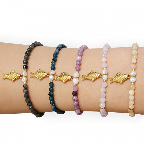 BRACCIALE REGOLABILE CON PERLINE E CIONDOLO PESCE - YY2580C655