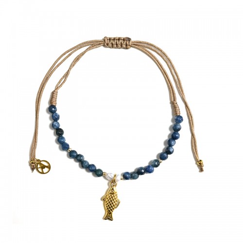 BRACCIALE REGOLABILE CON PERLINE E CIONDOLO PESCE - YY2580C655