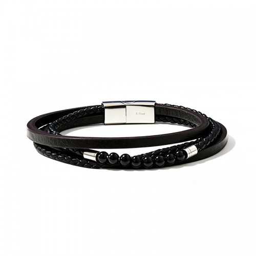 BRACCIALE DA UOMO MULTISTRATO CON PIETRE E PELLE - KM26132C765/C767
